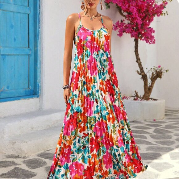 Multicolor Boho Women's Romantic Floral Print Long Dress - Picture 3 of 7
